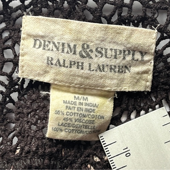 Denim & Supply Ralph Lauren Contrast Floral Lace Top Blouse Brown  Tan Sz M - Picture 3 of 13